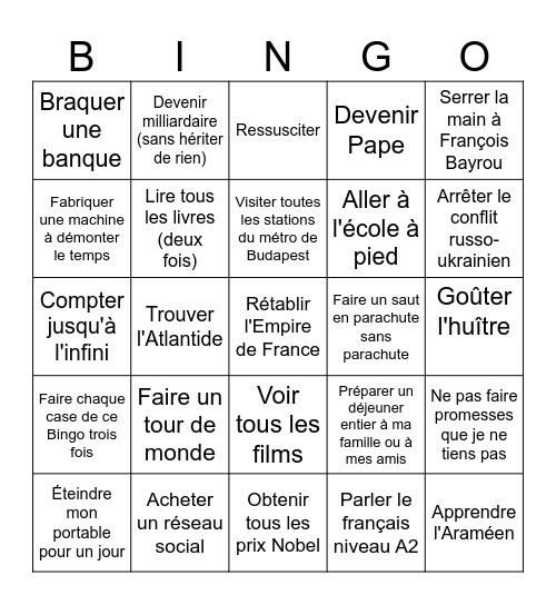 Bingo des résolutions 2025 Bingo Card