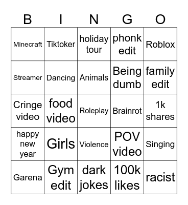 Facebook Reels Bingo Card