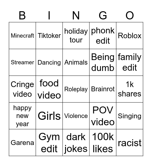 Facebook Reels Bingo Card