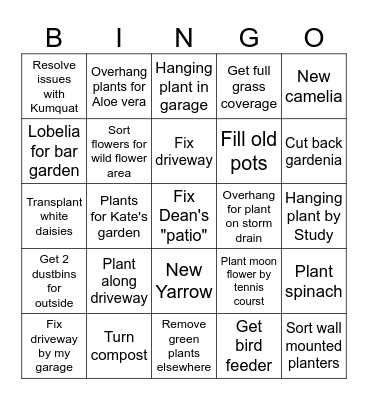 Garden Bingo Card