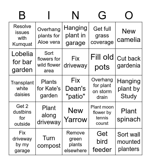 Garden Bingo Card