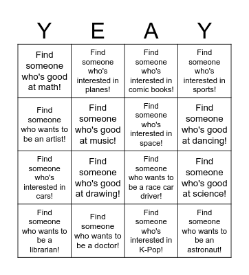 Cool Jobs Bingo Card