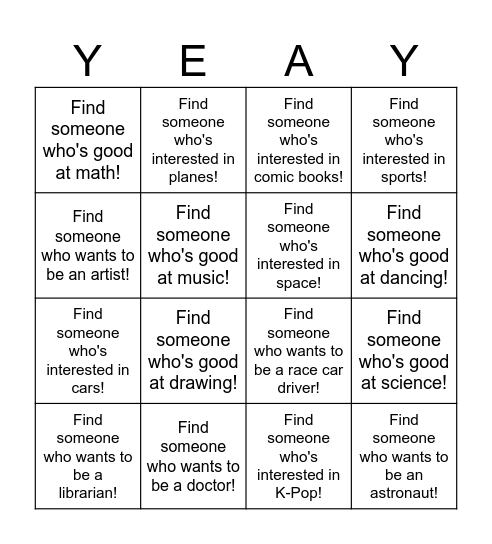 Cool Jobs Bingo Card