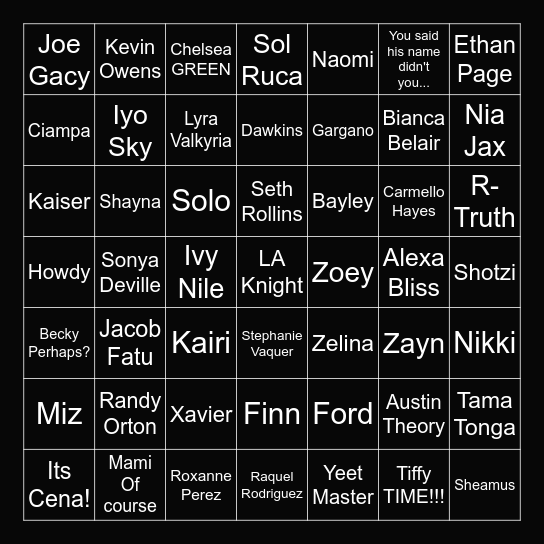 2025 Royal Rumble Bingo Card