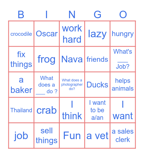 Job and Phonics Bingo Card