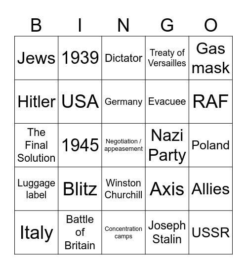 World War 2 Bingo Card