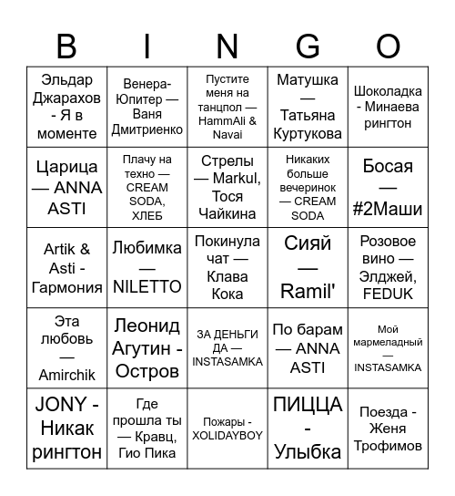 Раунд №1 Bingo Card