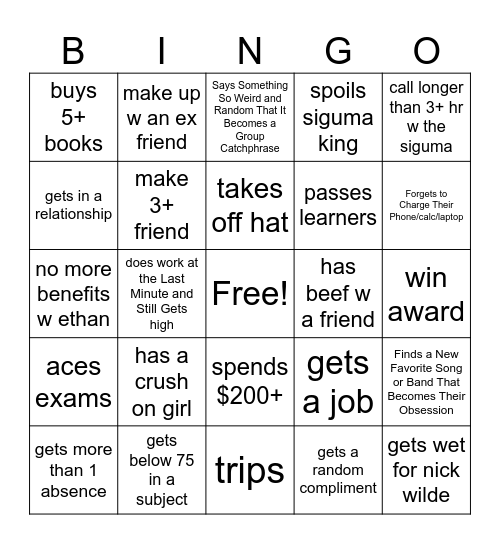 leoner Bingo Card