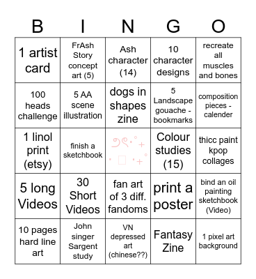 Art Roadmap 2025 Bingo Card