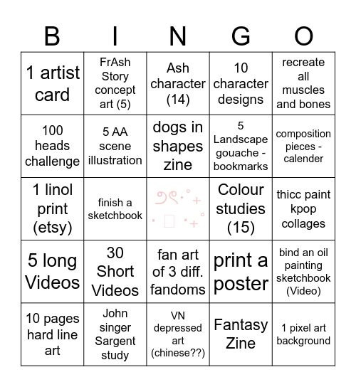 Art Roadmap 2025 Bingo Card