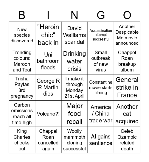 2025 Bingo Card Bingo Card