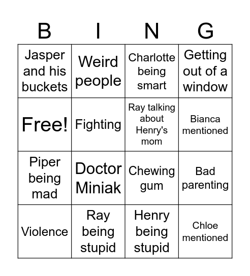 Henry Danger Bingo Card