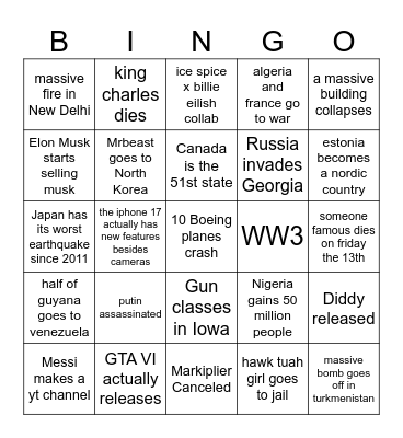 WTF 2025 Bingo Card