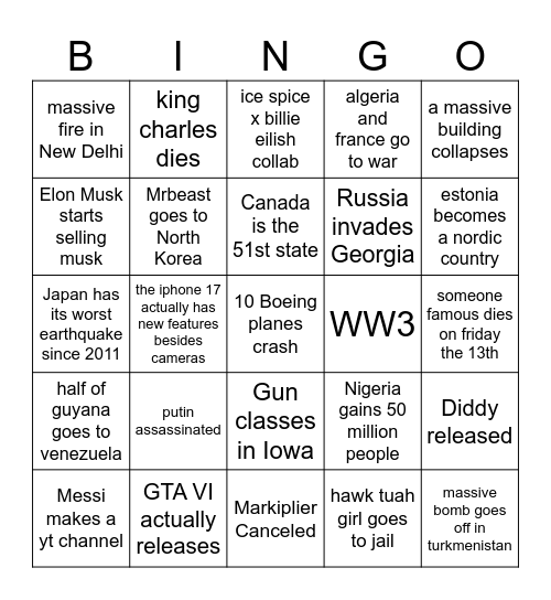 WTF 2025 Bingo Card