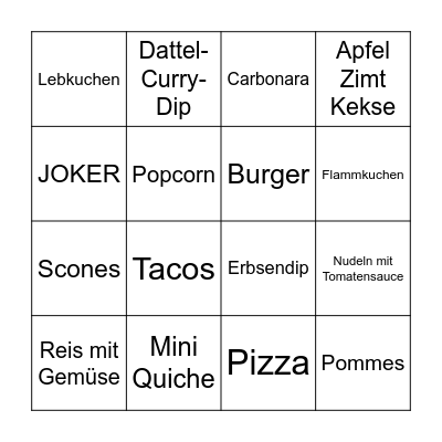 Kochen Atelier Bingo Card
