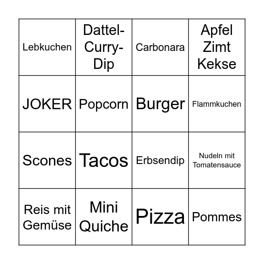 Kochen Atelier Bingo Card