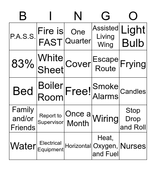 Discovery Care Centre - Fire Safety Bingo Card