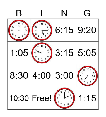 Telling Time Bingo Card