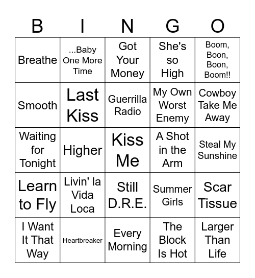 1999 HITS Bingo Card