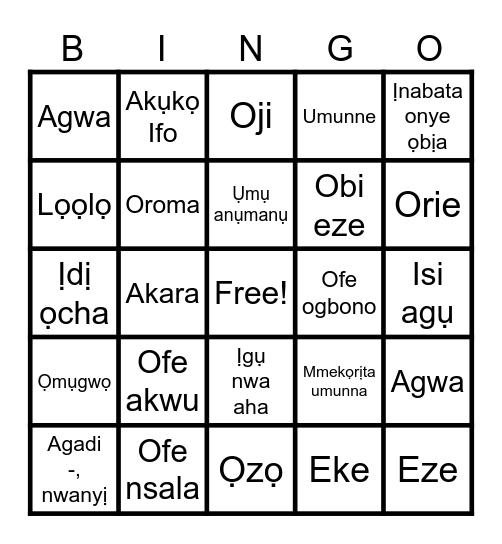 OMENAALA IGBO Bingo Card