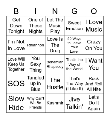 1975 Hits Bingo Card