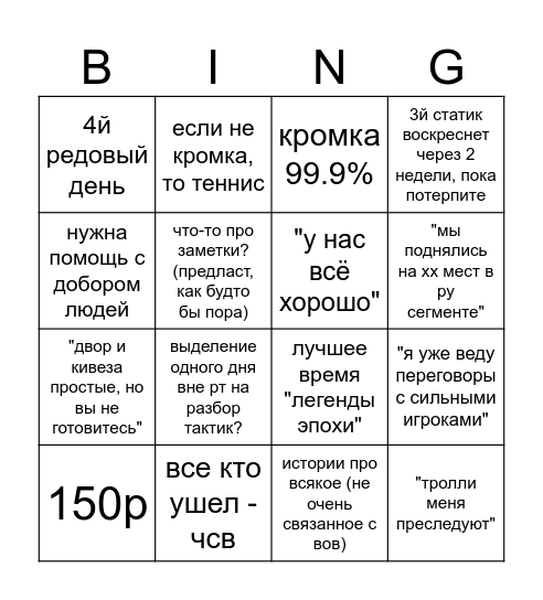 Дедус Bingo Card