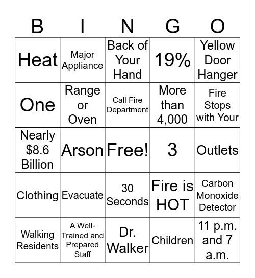 Discovery Care Centre - Fire Safety Bingo Card