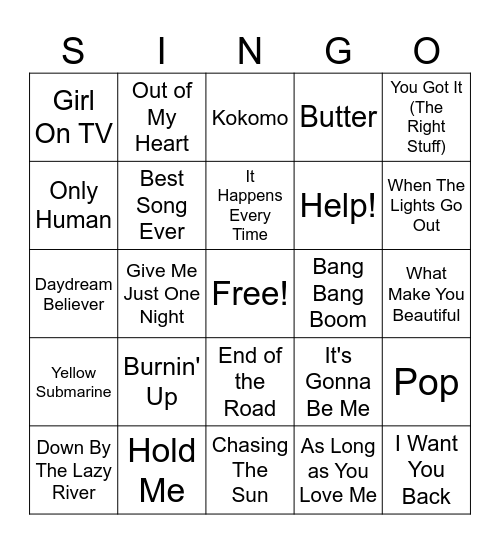 BOY BANDS Bingo Card