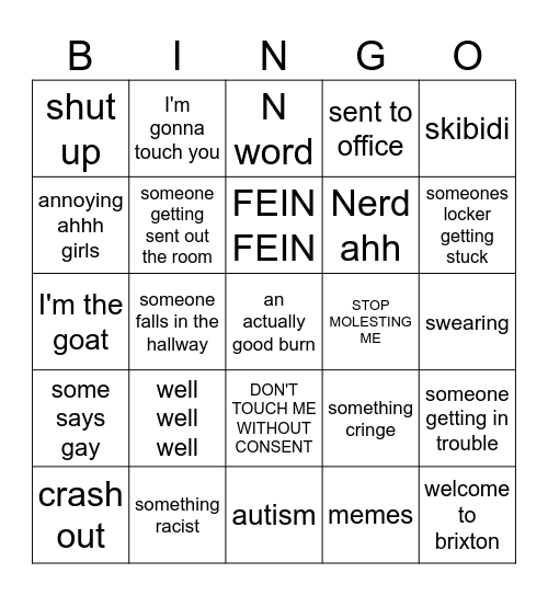 School bingo Card