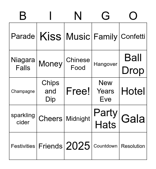 New Year Bingo Card