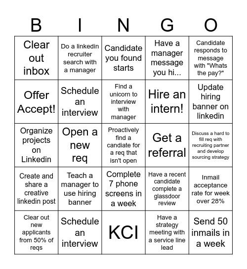 Recruiter Bingo Card