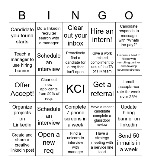 Recruiter Bingo Card