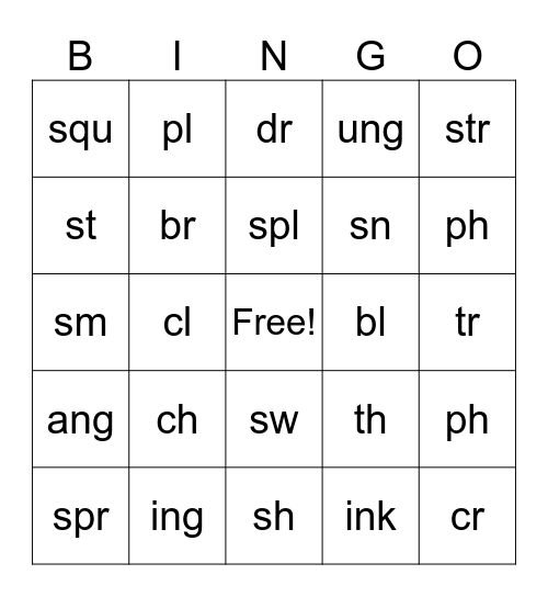 Phonics Bingo Card