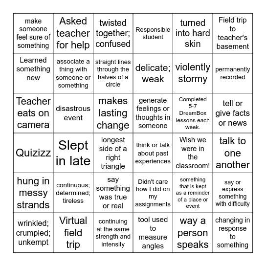 Virtual Classroom Bingo Card