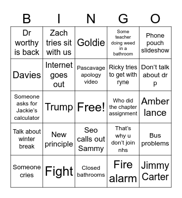 First day back bingo Card