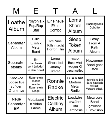 Metal Bingo 2025 Bingo Card