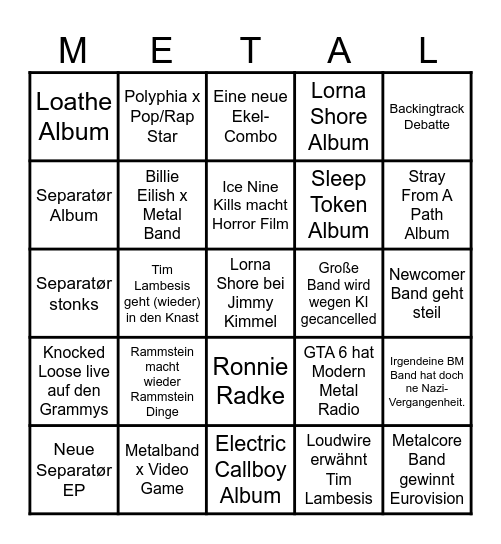 Metal Bingo 2025 Bingo Card