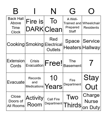 Discovery Care Centre - Fire Safety Bingo Card