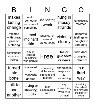 Unit 1 Vocabulary Review Bingo Card
