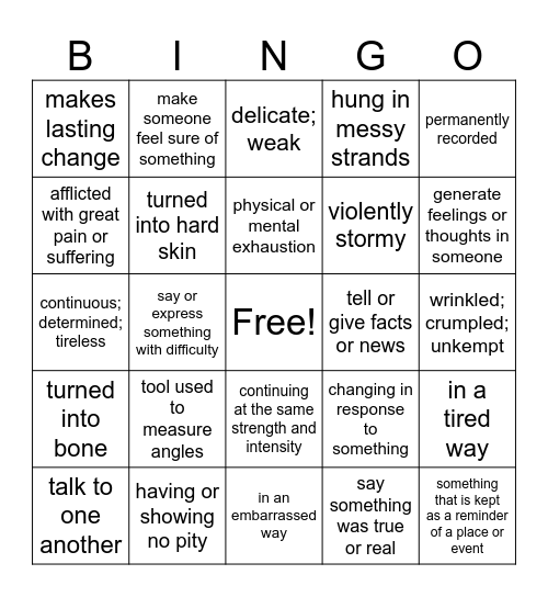 Unit 1 Vocabulary Review Bingo Card