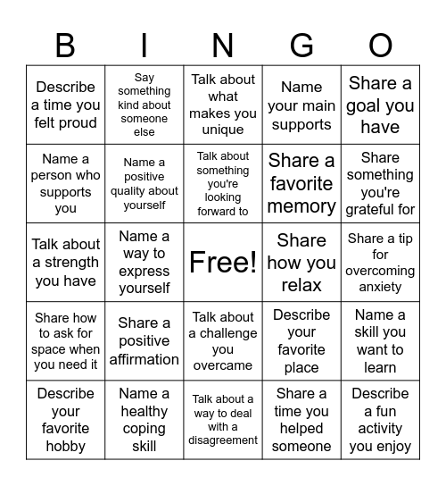 Therapy Bingo Card