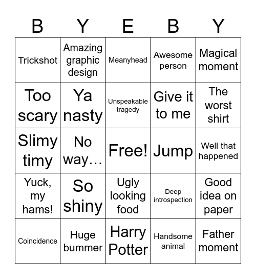 Universal Finale Subjectivingo Bingo Card