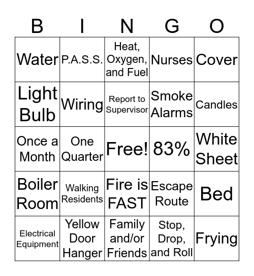 Discovery Care Centre - Fire Safety Bingo Card