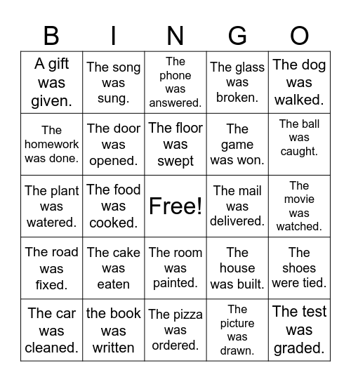 Passive voice Bingo Card