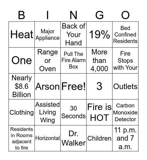 Discovery Care Centre - Fire Safety Bingo Card