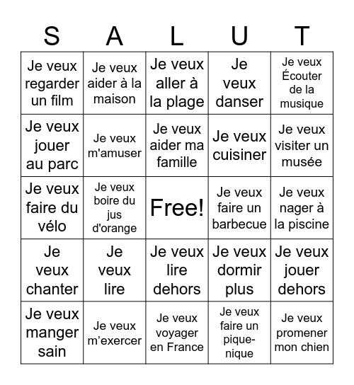 Les résolutions du Nouvel An Bingo Card
