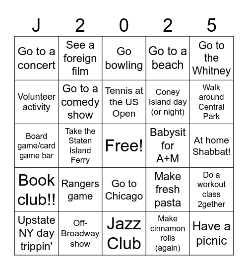 Jake + Amanda 2025 Bingo! Bingo Card