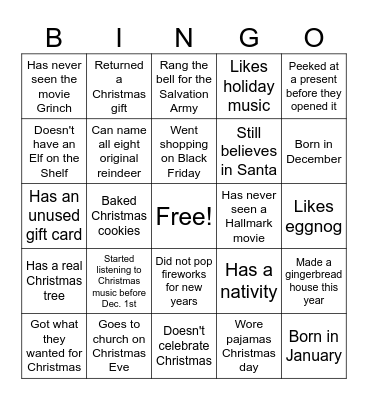 Christmas/New Years Bingo Card