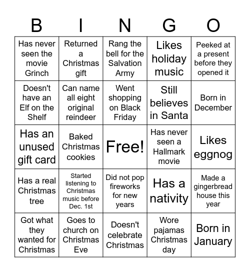 Christmas/New Years Bingo Card