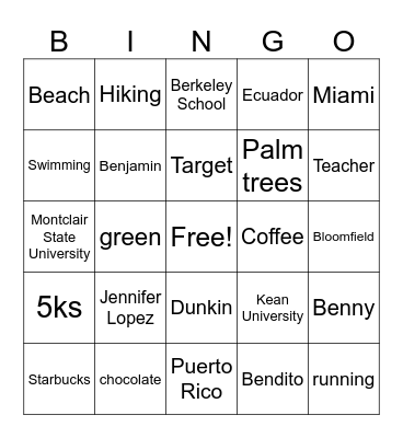 Ms. V's Favorite things! Bingo Card